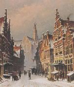 Eduard Alexander Hilverdink A snowy view of the Smedestraat, Haarlem painting